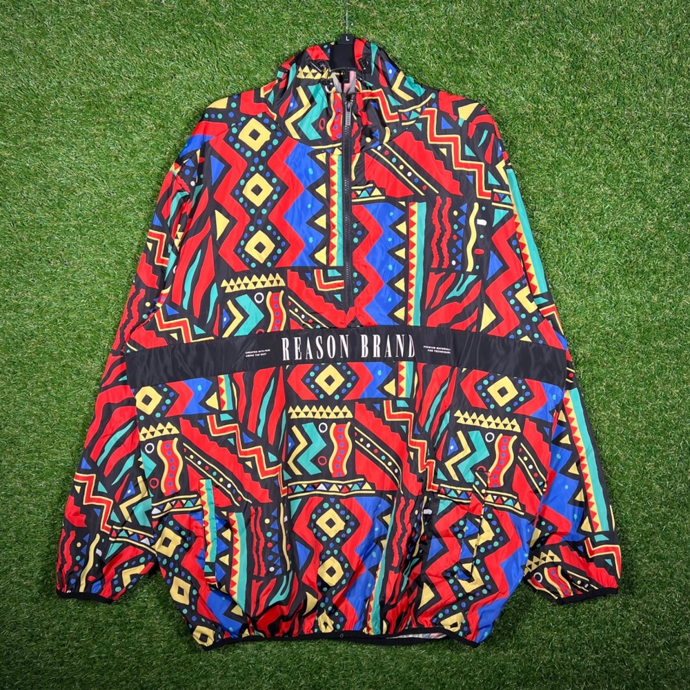 Reason Brand Mens 3XL Windbreaker Anorak Jacket Geometric Tribal Print Half-Zip‎
